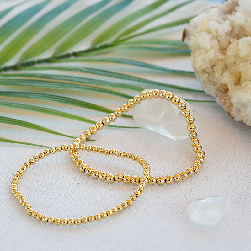 3mm Gold Ball   4mm Gold Stretch Bracelet Stack