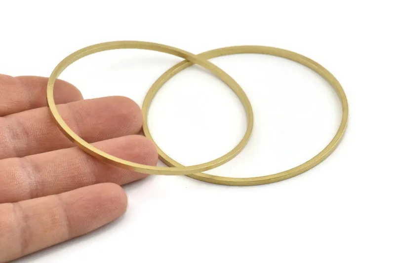 70mm Circle Connectors - 12 Raw Brass Circle Connectors (70x2x2mm) D1516