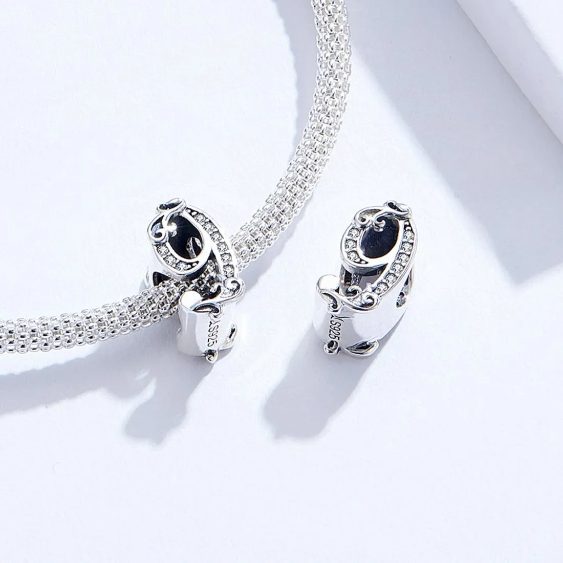 925 Sterling Silver Relief Number Series 0 9 Beads For Diy Bracelets And Necklaces Style - 9
