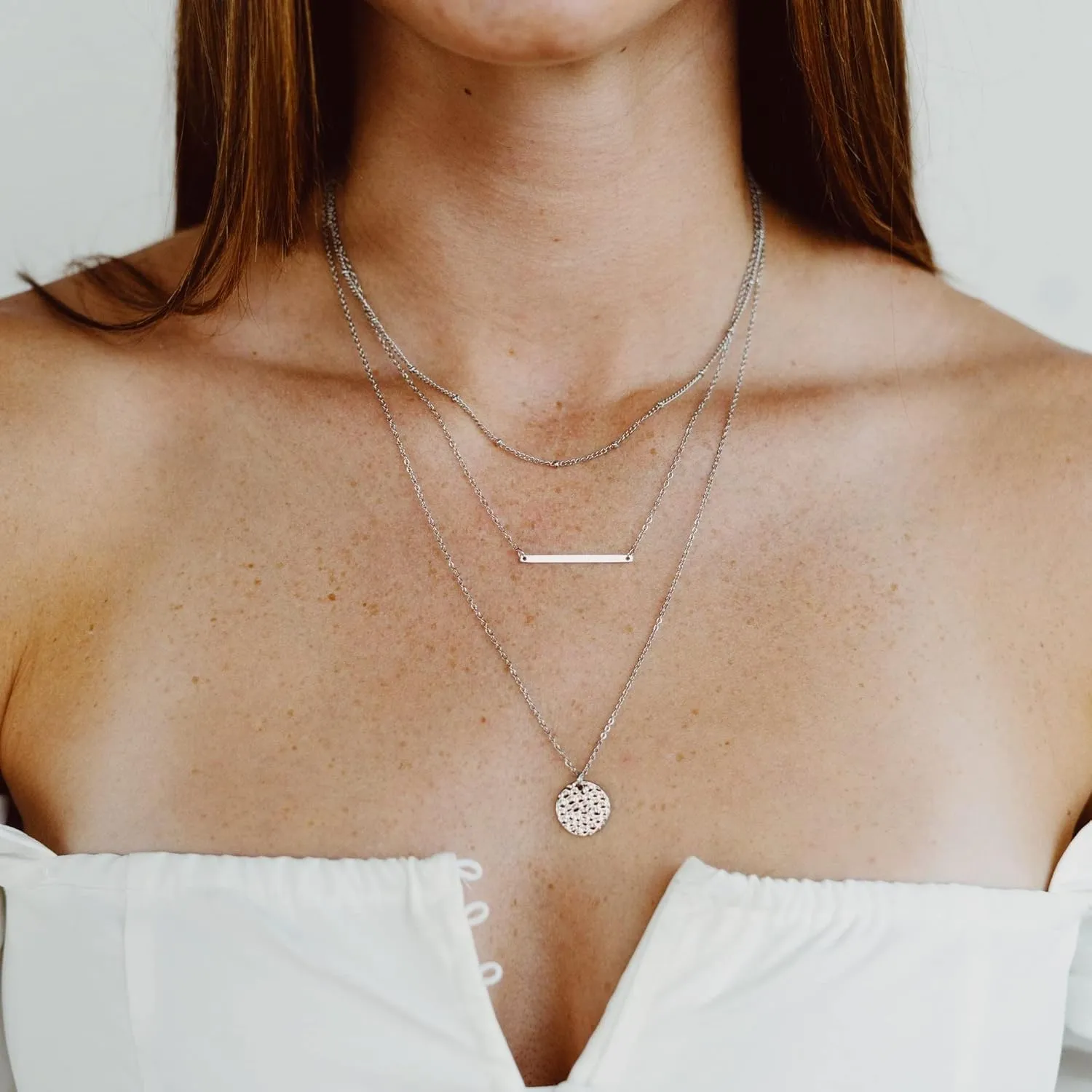 Ava Riley Necklace for Women, 14K Gold-Plated Dainty Choker, Silver Layered Necklaces for Women, Trendy Beach Jewelry