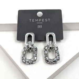 Baguette crystal square link dangle earrings