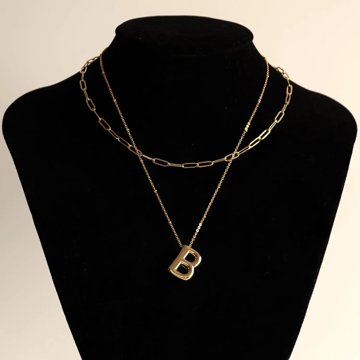 Bubble Letter Necklace Gold Layered Initial Necklaces for Women Choker Paperclip Chain Necklace 18K Gold Plated Jewelry Sets