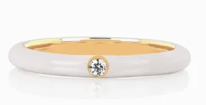 EF Collection 14K Jumbo Single Diamond  White Enamel Stack Ring