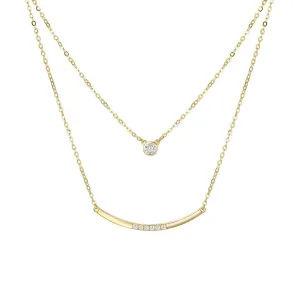 FANCIME Double Chain Minimalist Diamond 14k Yellow Gold Necklace