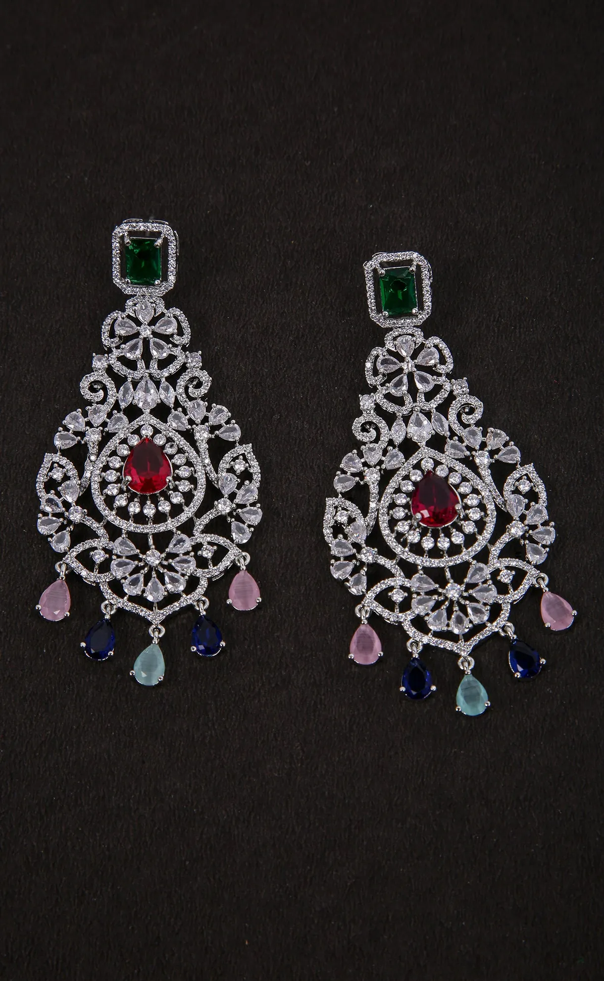 Floral Shaped American Diamond Dangle Chandelier Earring For Women And Girls (E969)