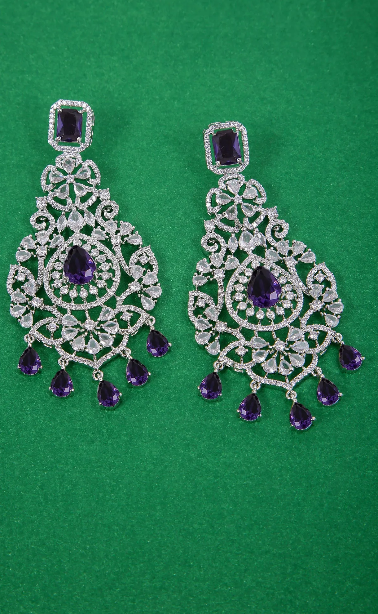 Floral Shaped American Diamond Dangle Chandelier Earring For Women And Girls (E969)