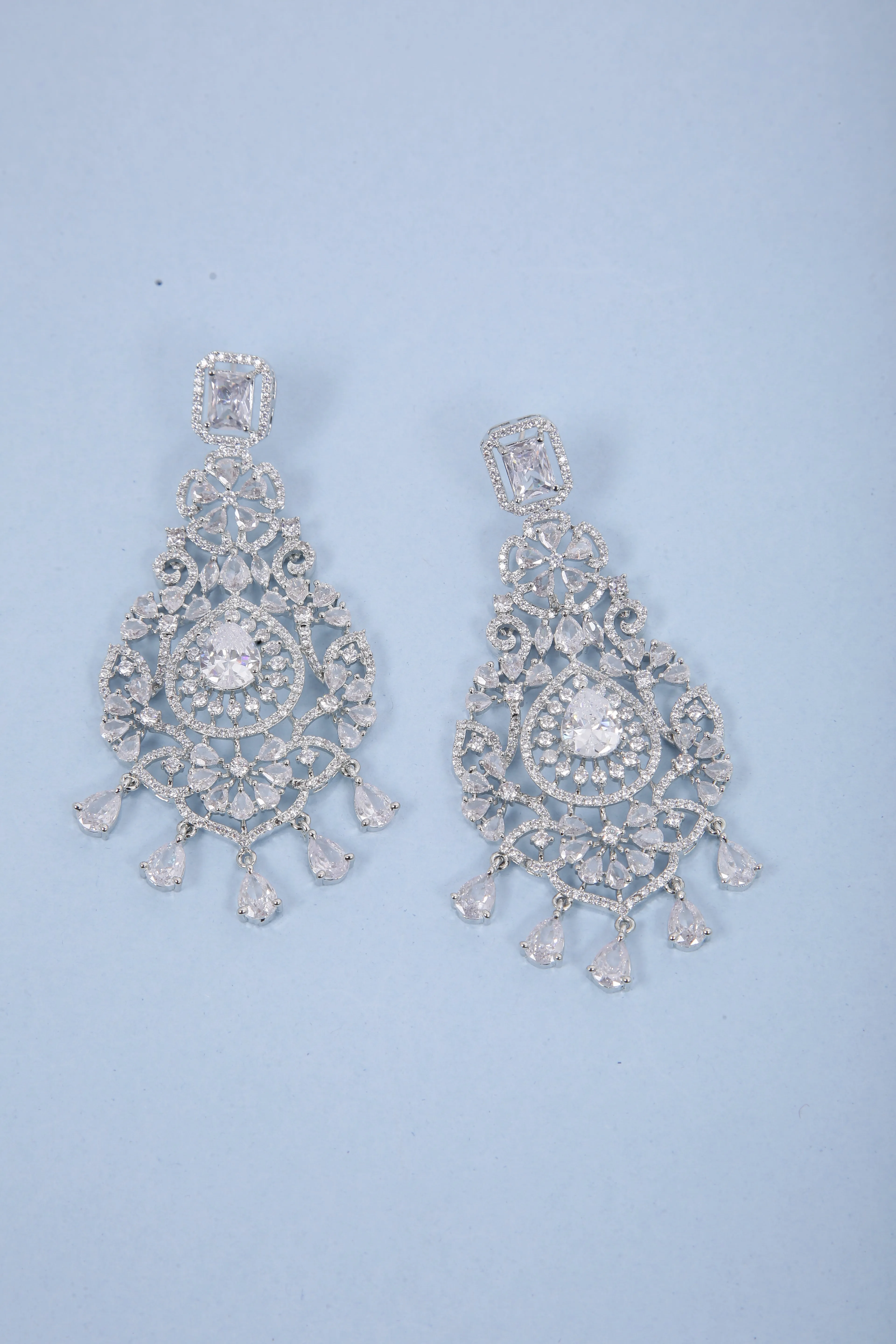Floral Shaped American Diamond Dangle Chandelier Earring For Women And Girls (E969)