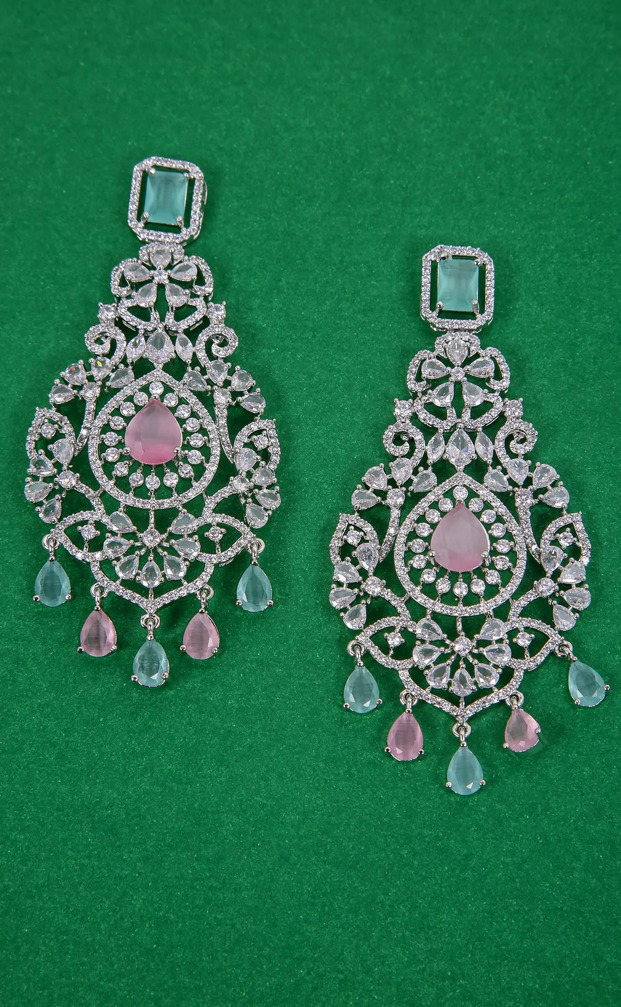 Floral Shaped American Diamond Dangle Chandelier Earring For Women And Girls (E969)