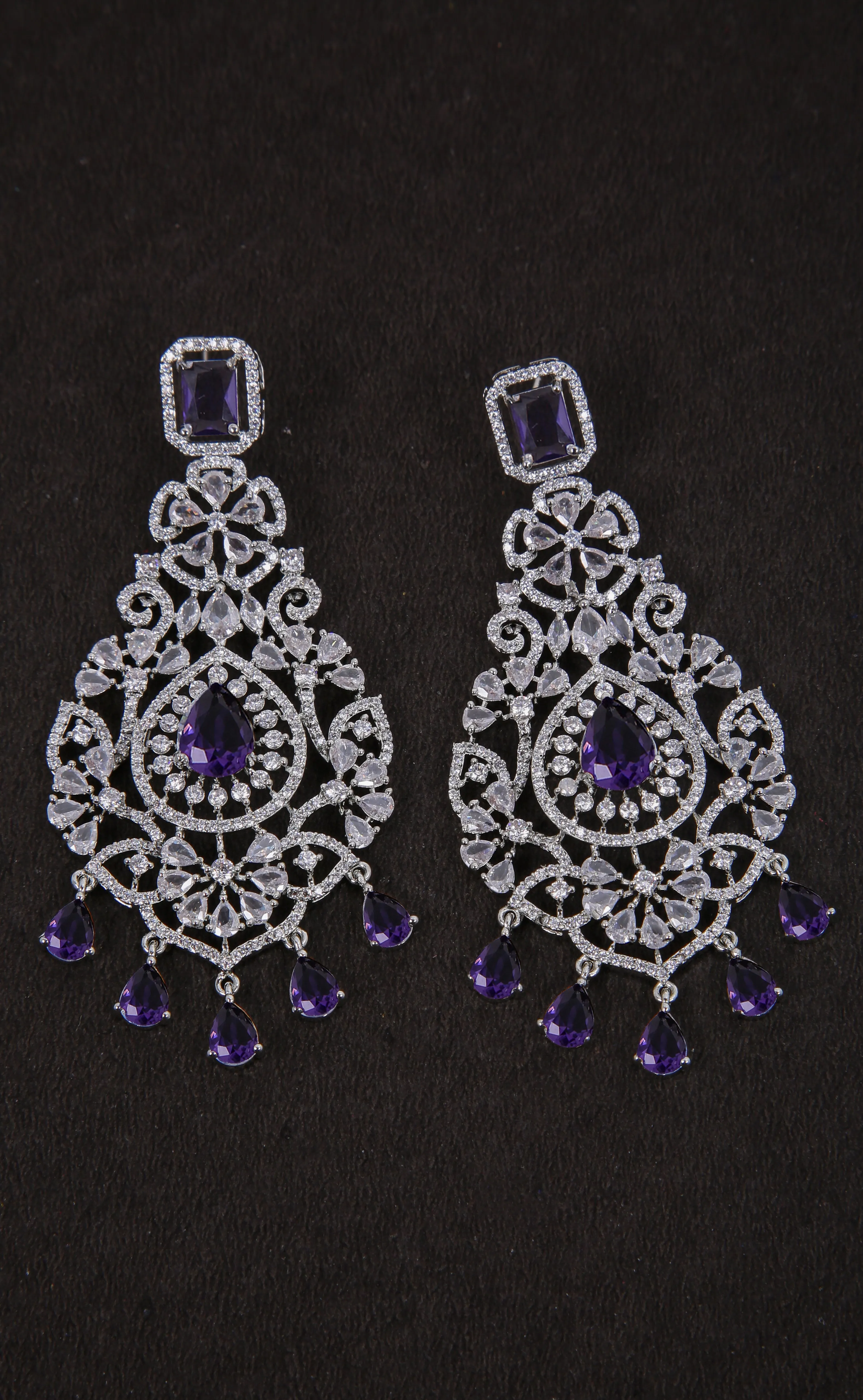 Floral Shaped American Diamond Dangle Chandelier Earring For Women And Girls (E969)