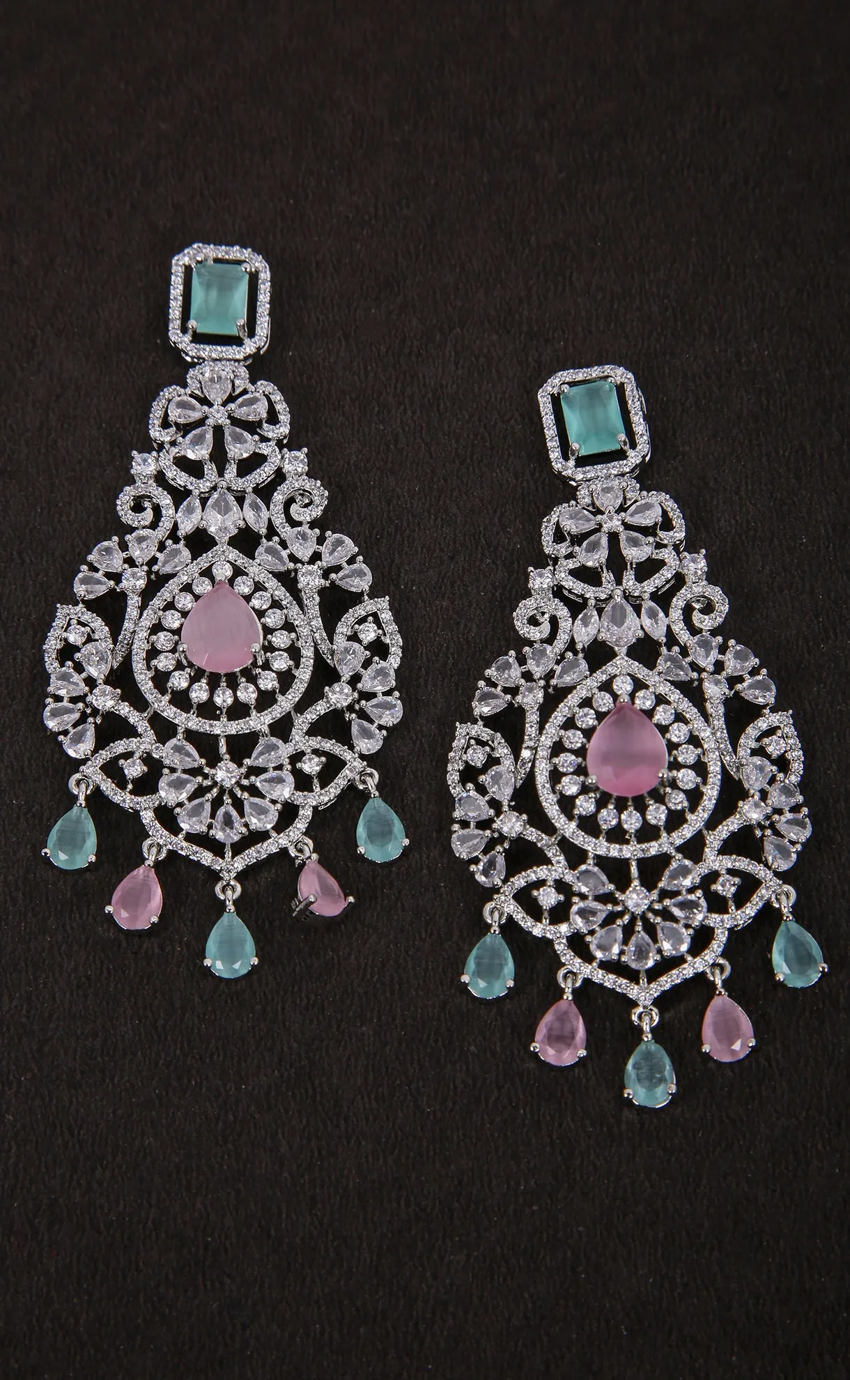 Floral Shaped American Diamond Dangle Chandelier Earring For Women And Girls (E969)