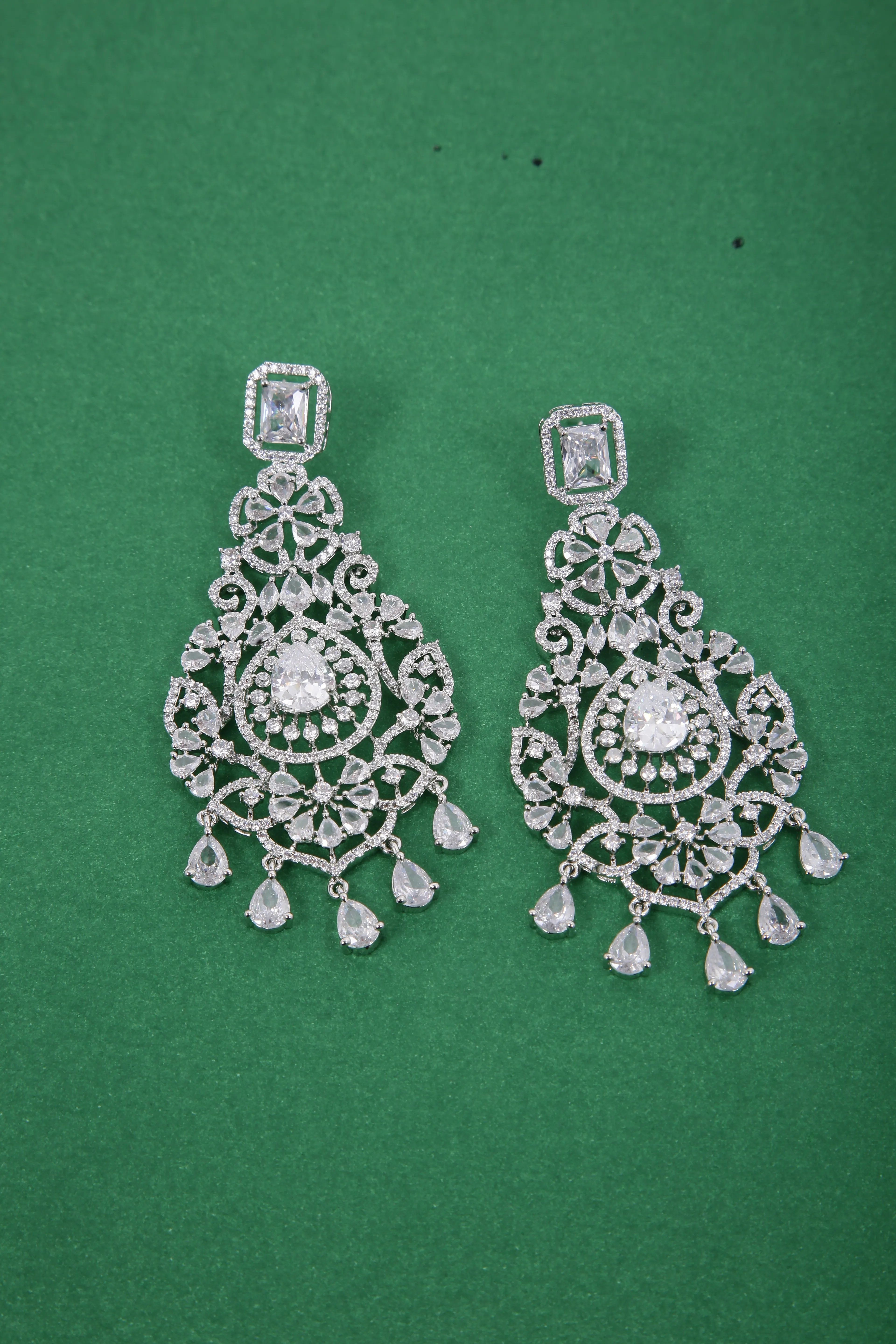 Floral Shaped American Diamond Dangle Chandelier Earring For Women And Girls (E969)