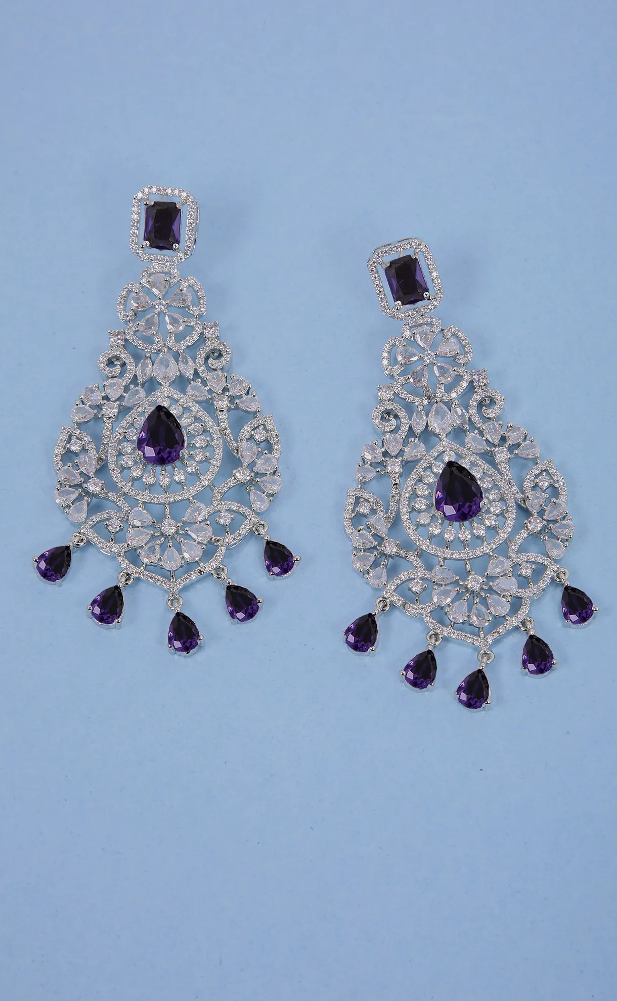 Floral Shaped American Diamond Dangle Chandelier Earring For Women And Girls (E969)