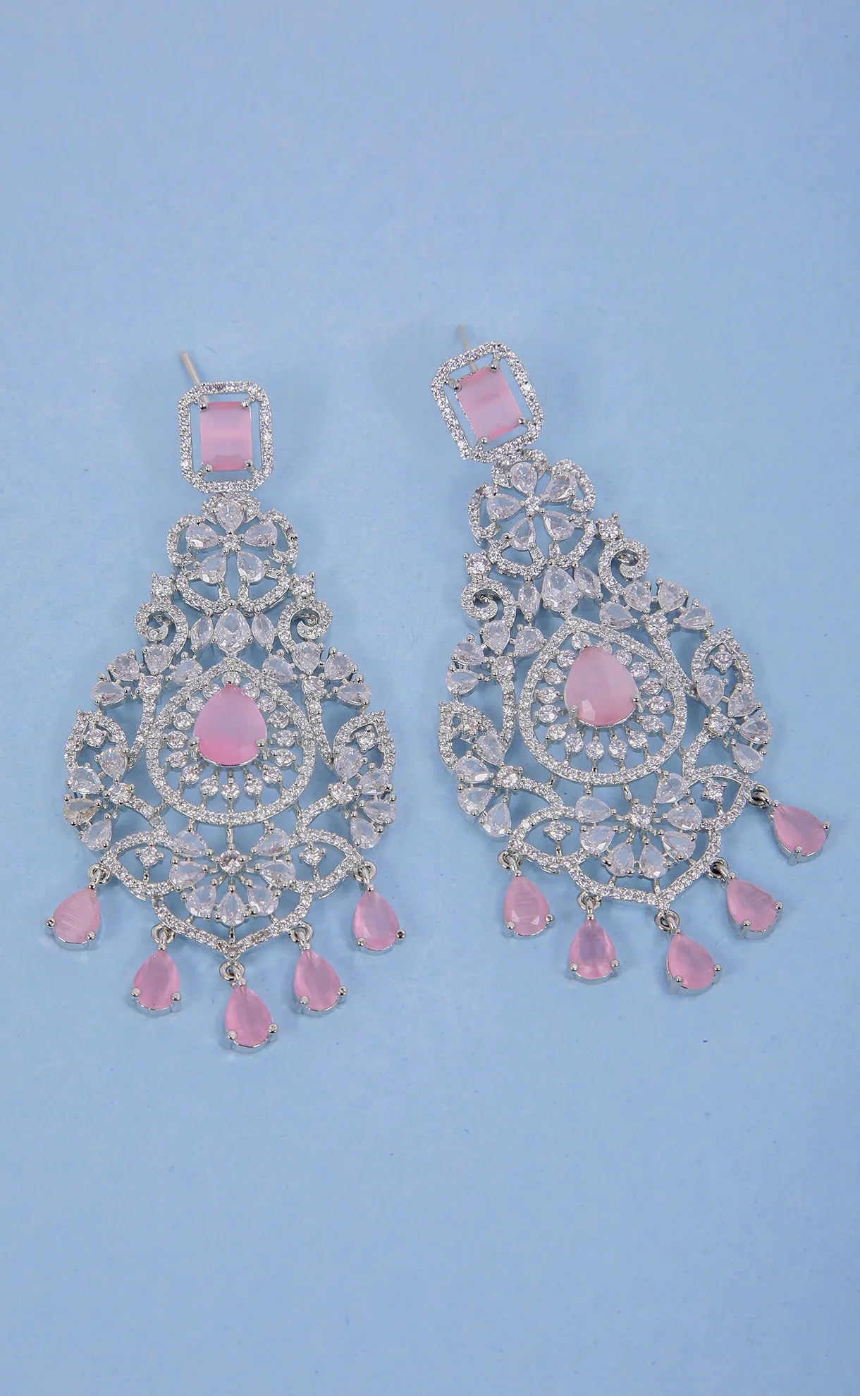 Floral Shaped American Diamond Dangle Chandelier Earring For Women And Girls (E969)