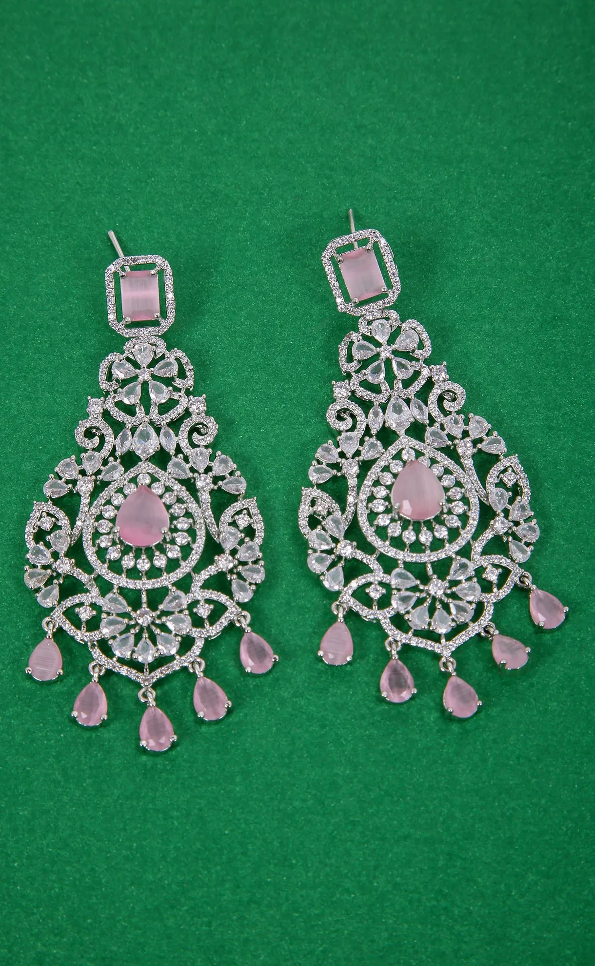Floral Shaped American Diamond Dangle Chandelier Earring For Women And Girls (E969)