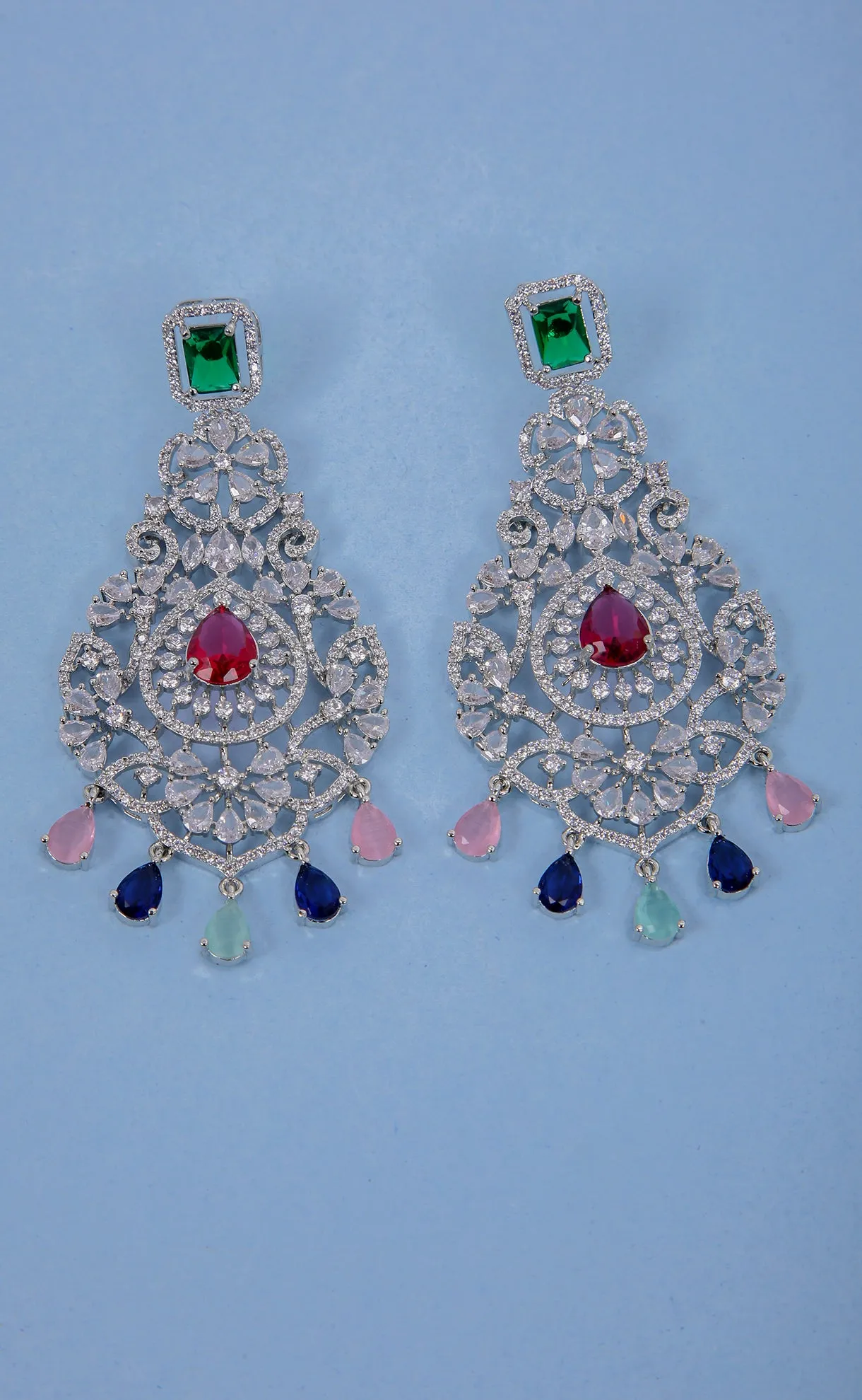 Floral Shaped American Diamond Dangle Chandelier Earring For Women And Girls (E969)