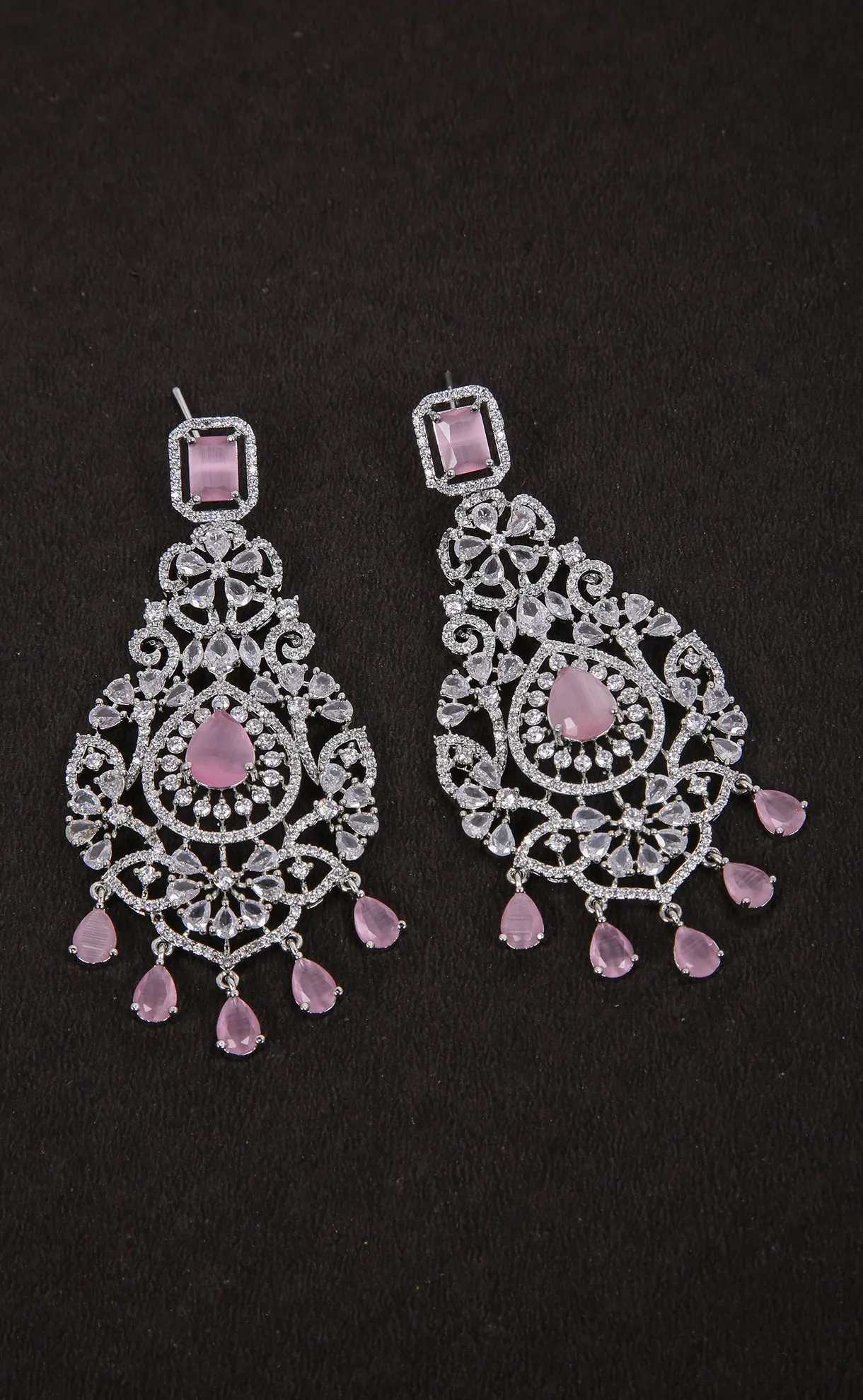 Floral Shaped American Diamond Dangle Chandelier Earring For Women And Girls (E969)