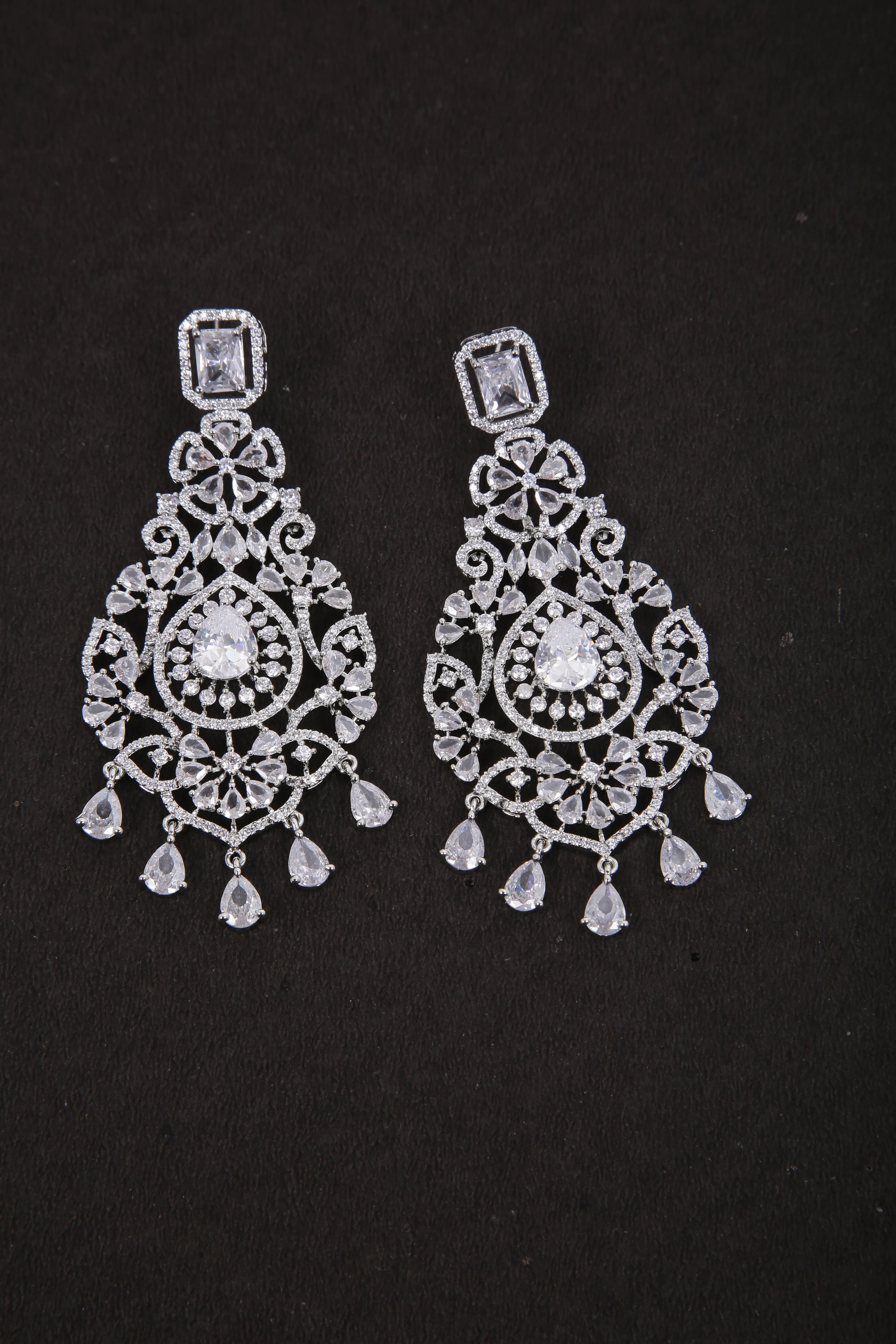 Floral Shaped American Diamond Dangle Chandelier Earring For Women And Girls (E969)