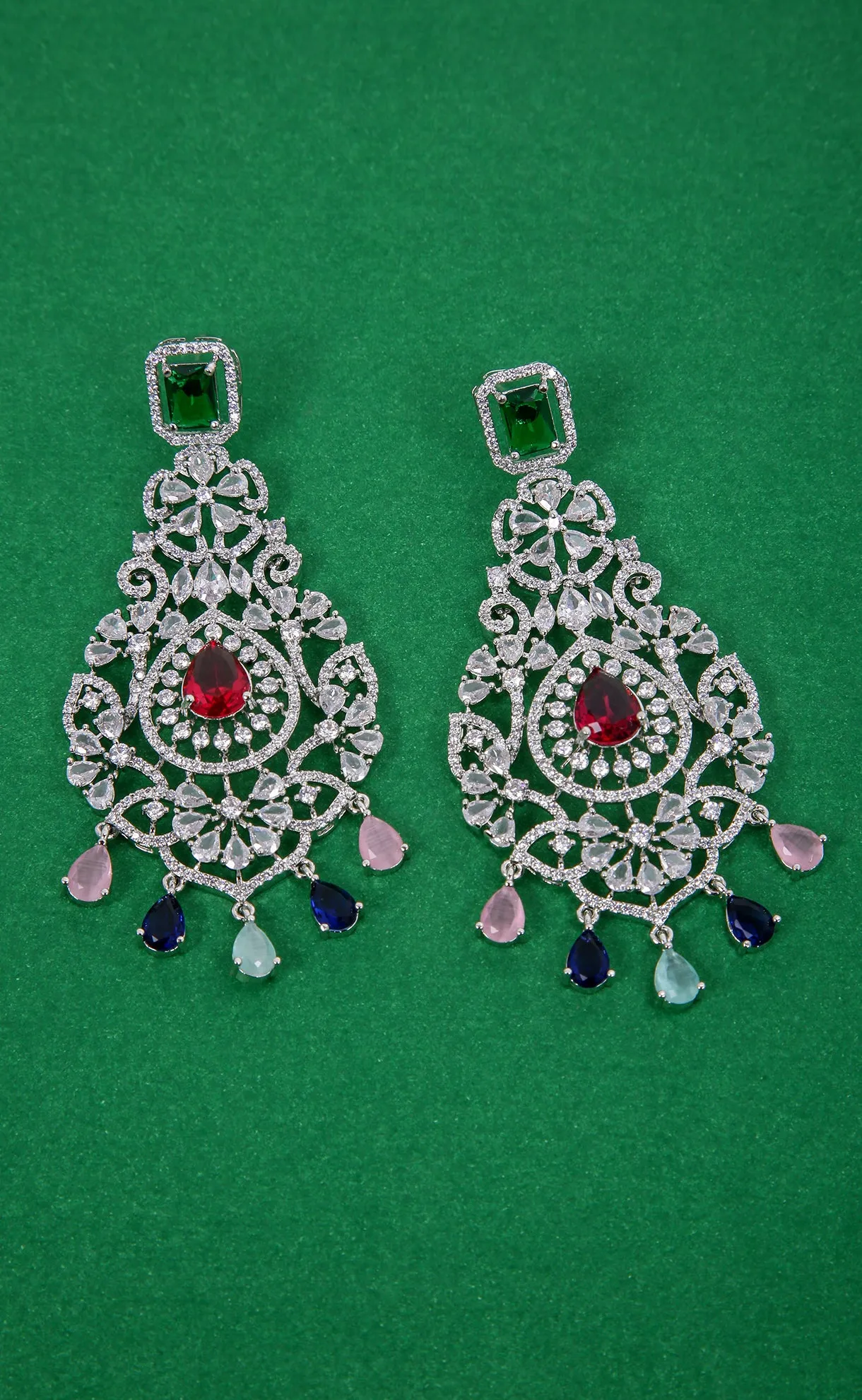 Floral Shaped American Diamond Dangle Chandelier Earring For Women And Girls (E969)