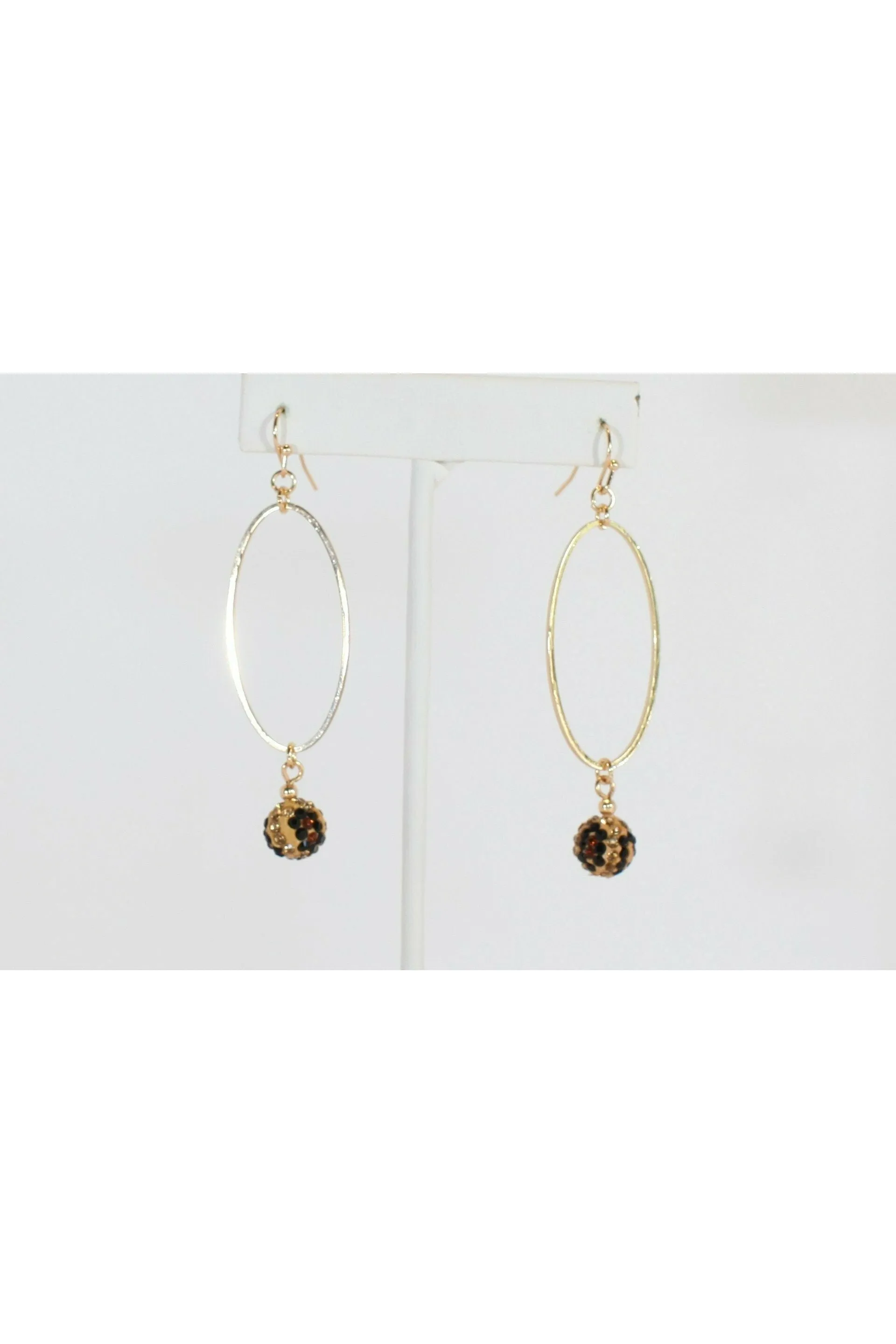 Gold Drop Earring With Leopard Rhinestone Ball