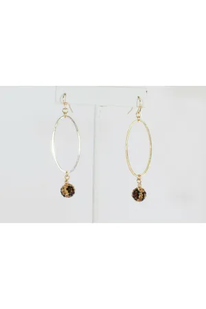 Gold Drop Earring With Leopard Rhinestone Ball