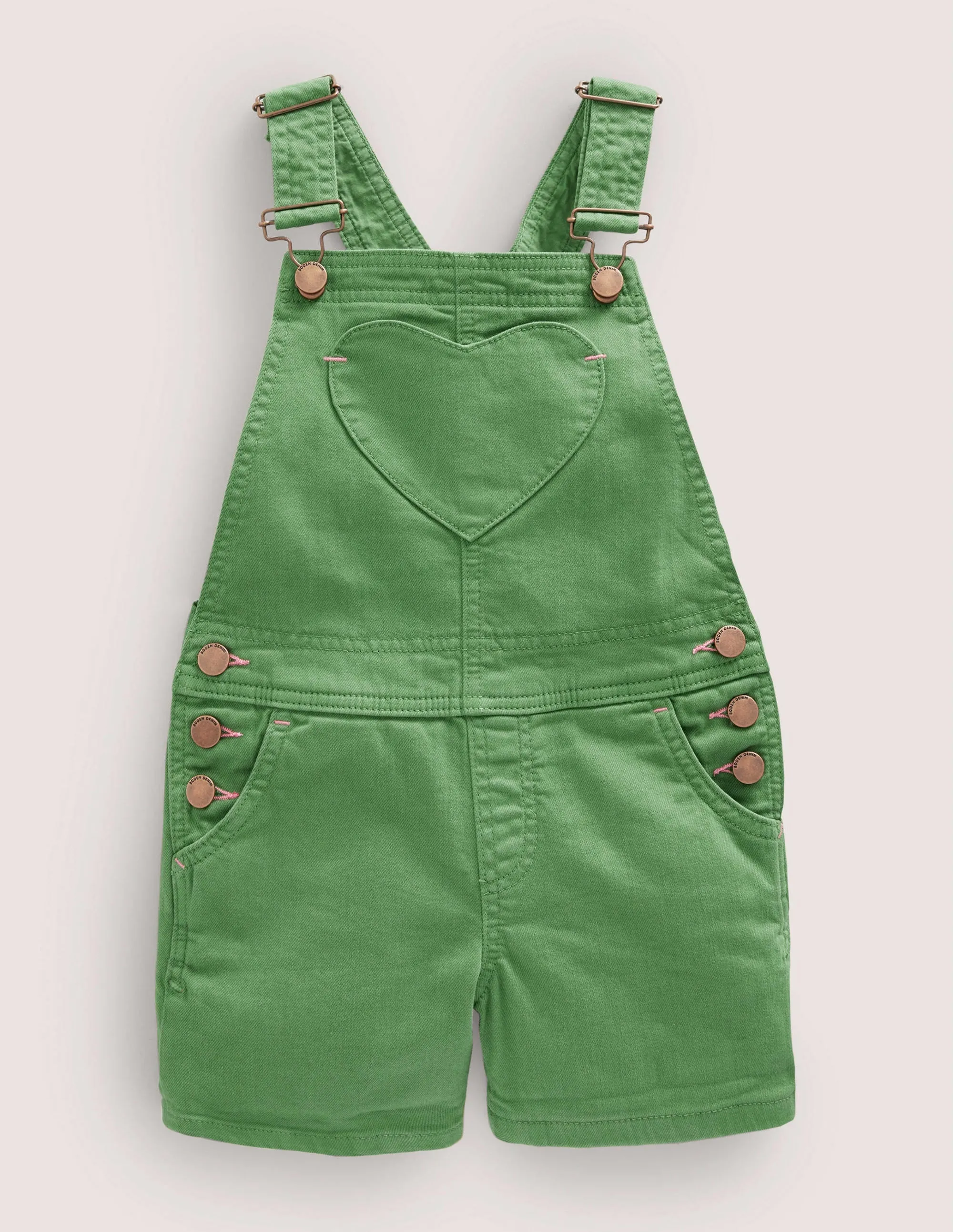 Heart Pocket Short Dungarees-Safari Green