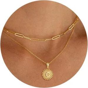 Initial Necklaces for Women - 18K Solid Gold Over Layered Gold Necklace Cute Hexagon Letter Initial Necklace Gold Layered Necklaces for Women Jewelry Gifts