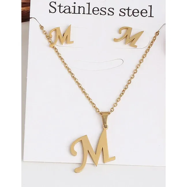 Initial Pendant And Earring Set