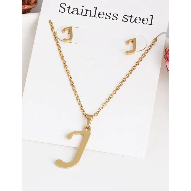 Initial Pendant And Earring Set