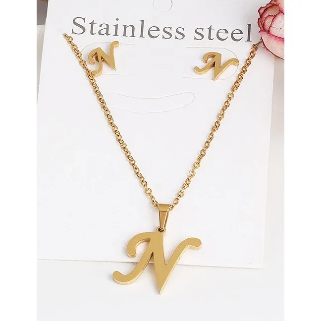 Initial Pendant And Earring Set