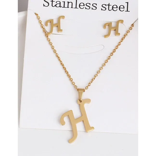 Initial Pendant And Earring Set