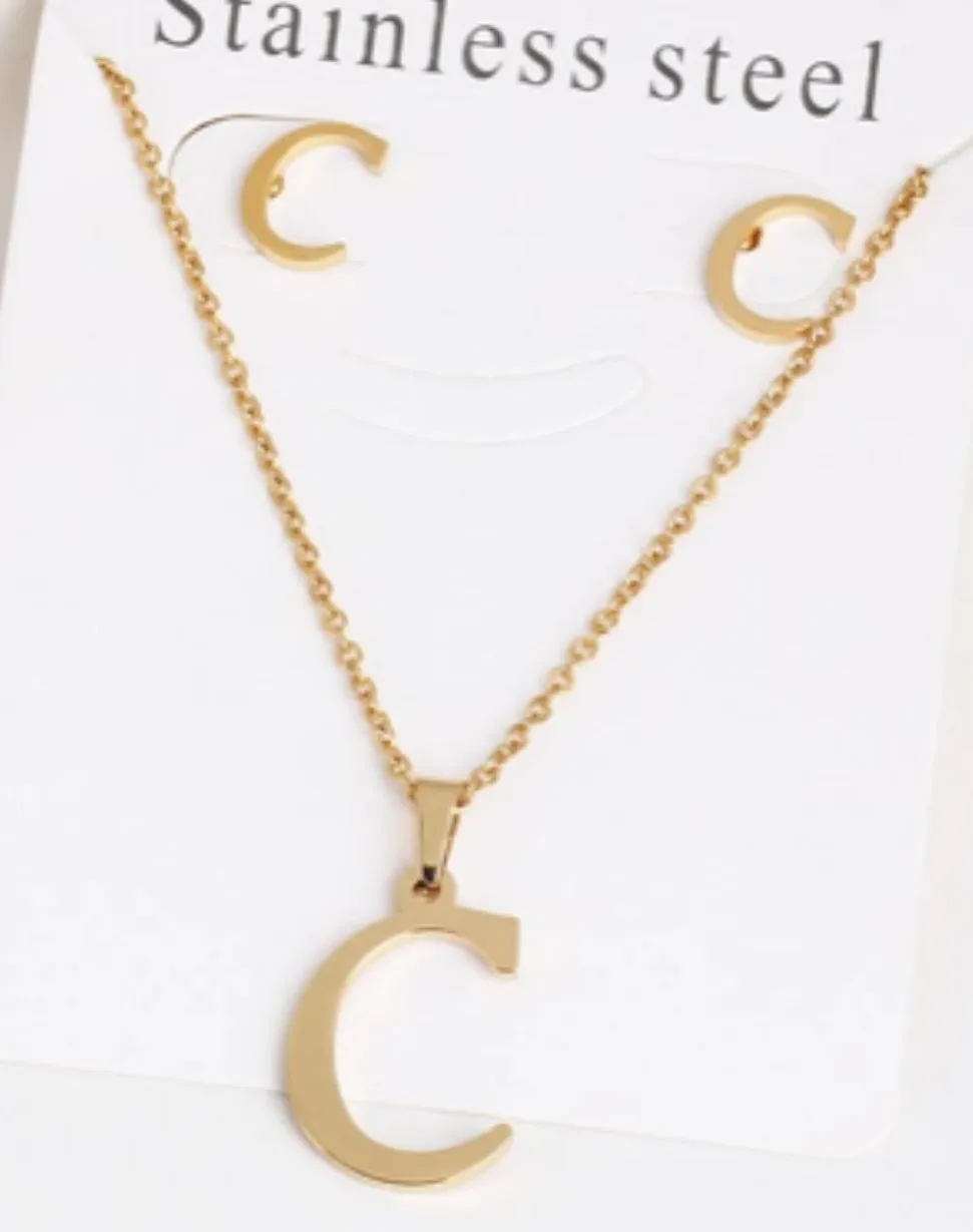Initial Pendant And Earring Set
