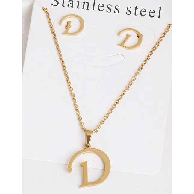 Initial Pendant And Earring Set