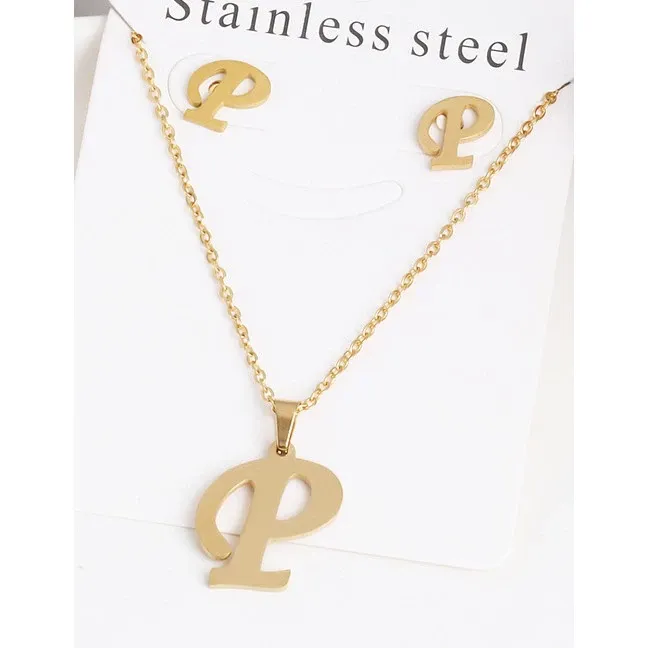 Initial Pendant And Earring Set