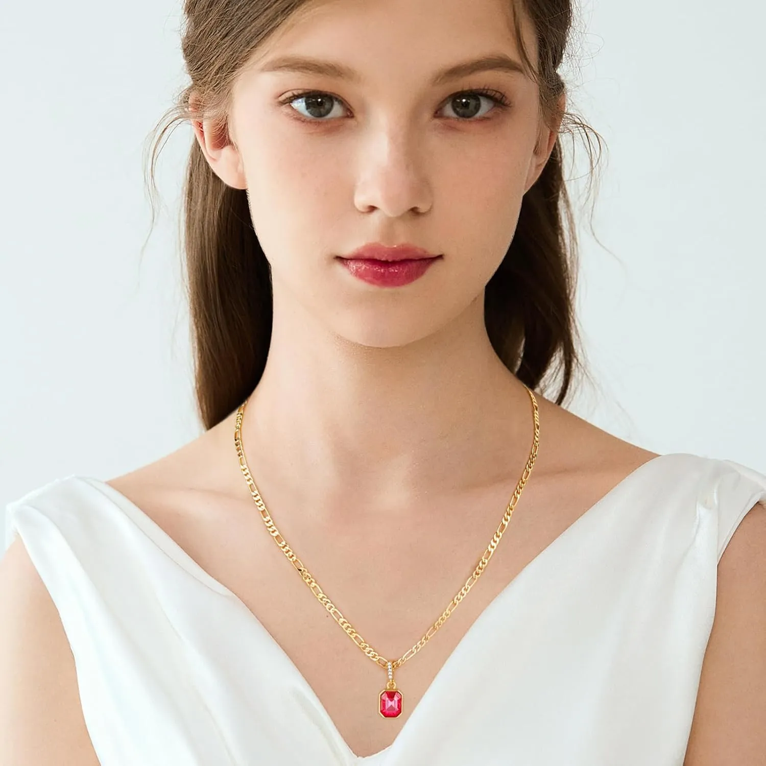 Mesovor Gold Crystal Layered Necklaces for Women Trendy, 18K Gold Plated Statement Crystal Pendant Necklace | Birthstone Necklace Jewelry Gifts