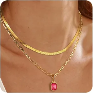 Mesovor Gold Crystal Layered Necklaces for Women Trendy, 18K Gold Plated Statement Crystal Pendant Necklace | Birthstone Necklace Jewelry Gifts