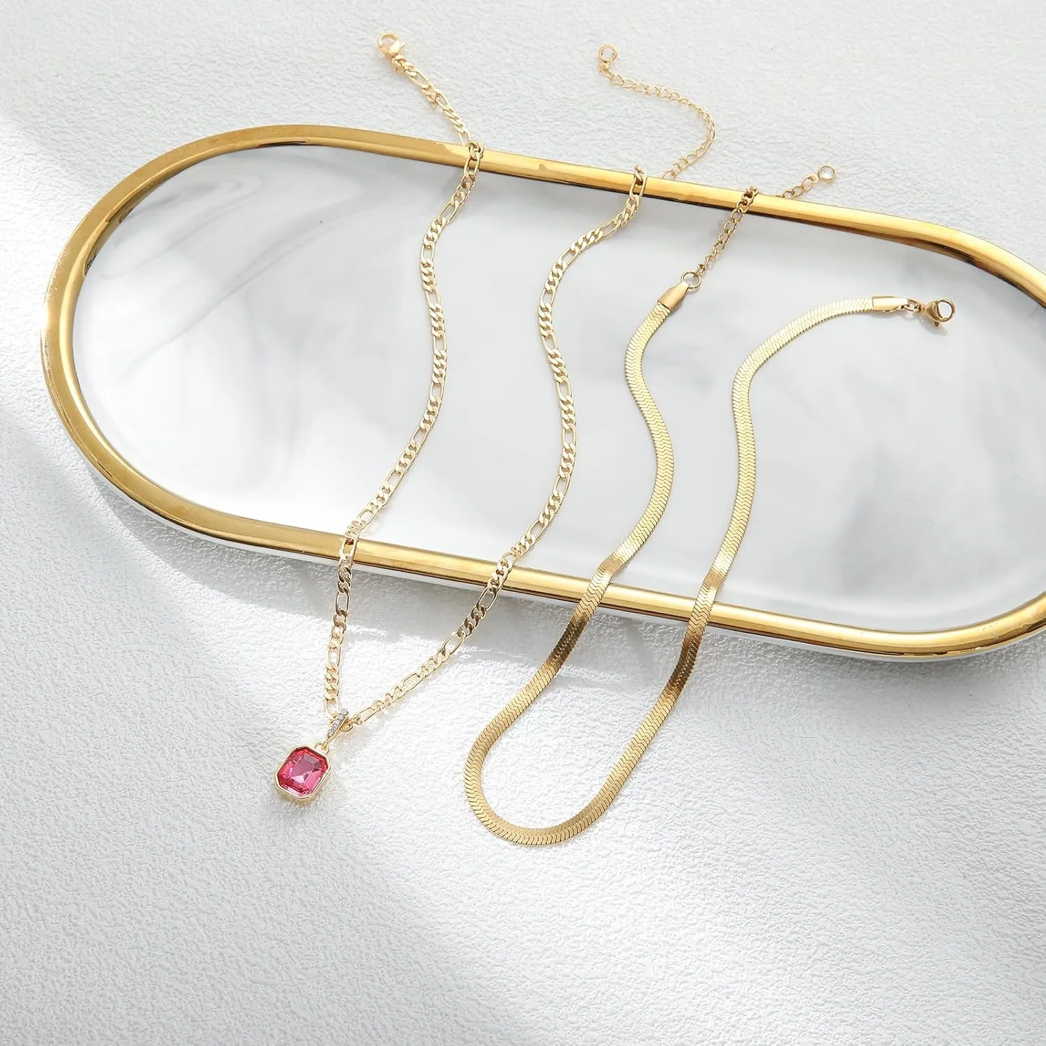 Mesovor Gold Crystal Layered Necklaces for Women Trendy, 18K Gold Plated Statement Crystal Pendant Necklace | Birthstone Necklace Jewelry Gifts