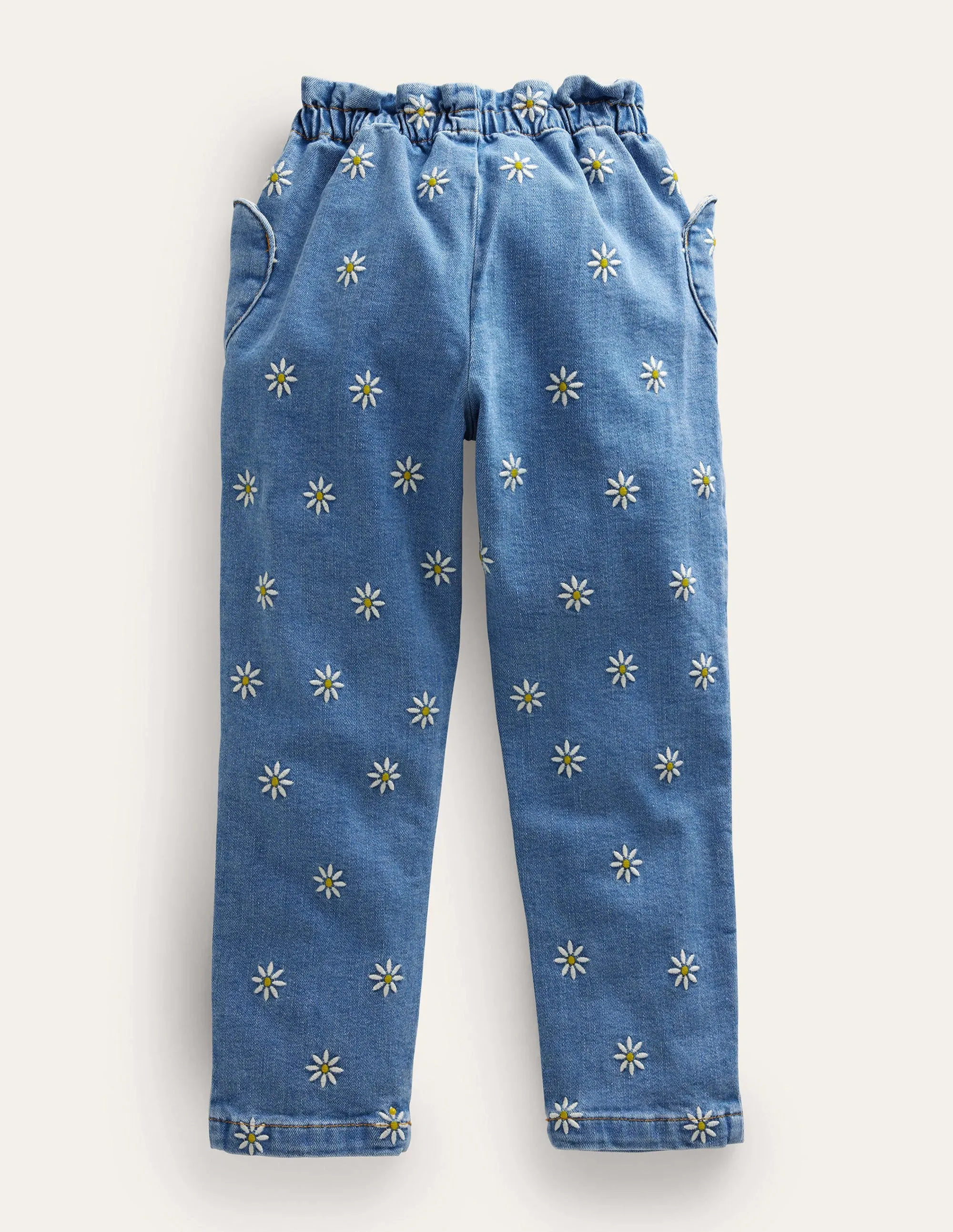 Pull-on Trousers-Mid Vintage Embroidered Daisy