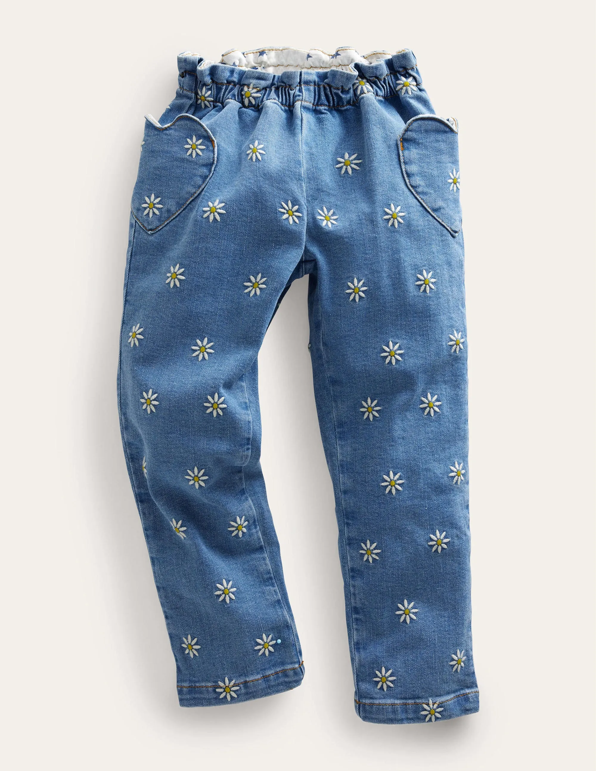 Pull-on Trousers-Mid Vintage Embroidered Daisy