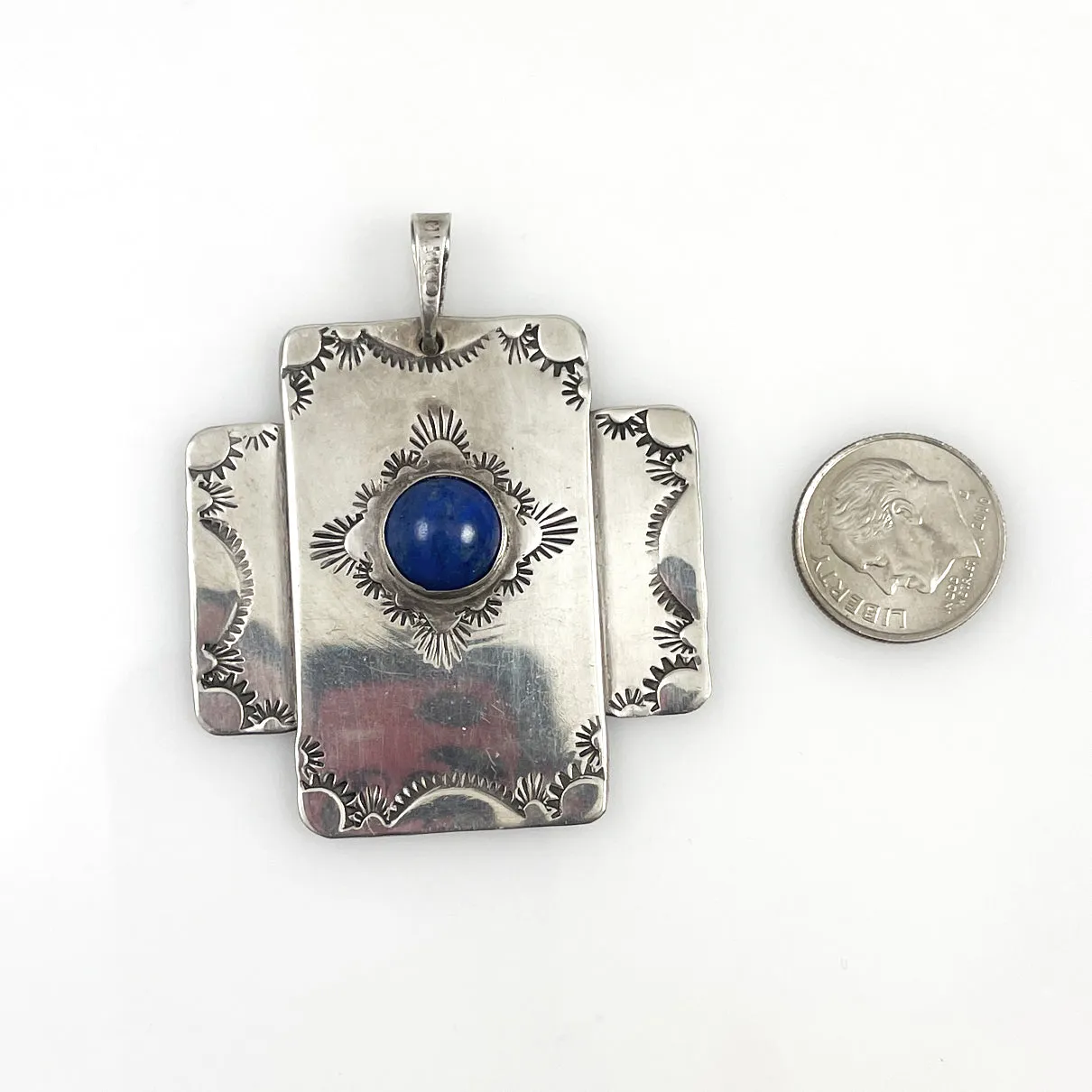Sterling & Lapis Cross Pendant Vintage Mexican Silver