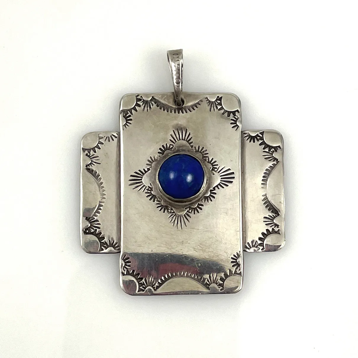 Sterling & Lapis Cross Pendant Vintage Mexican Silver