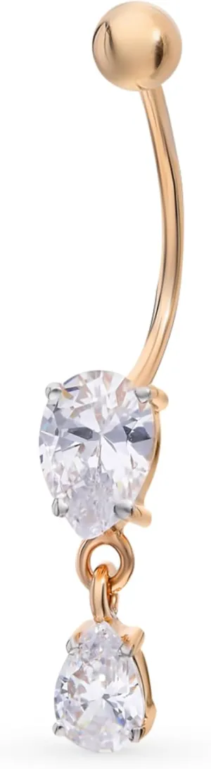 Tear Drop Belly Button Ring, Pear Shape Diamond(1ct) Belly, 14g Threaded Navel Ring, Gold Navel Piercing,Gift For Women