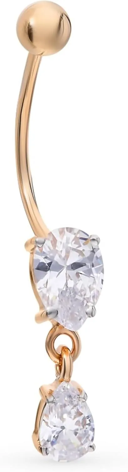 Tear Drop Belly Button Ring, Pear Shape Diamond(1ct) Belly, 14g Threaded Navel Ring, Gold Navel Piercing,Gift For Women